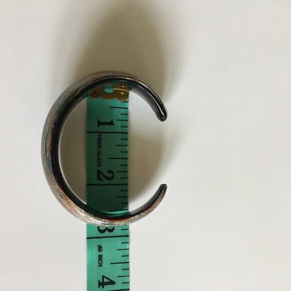 Art-Glass Cuff Bracelet, copper silver blue green black tones - Picture 5 of 7
